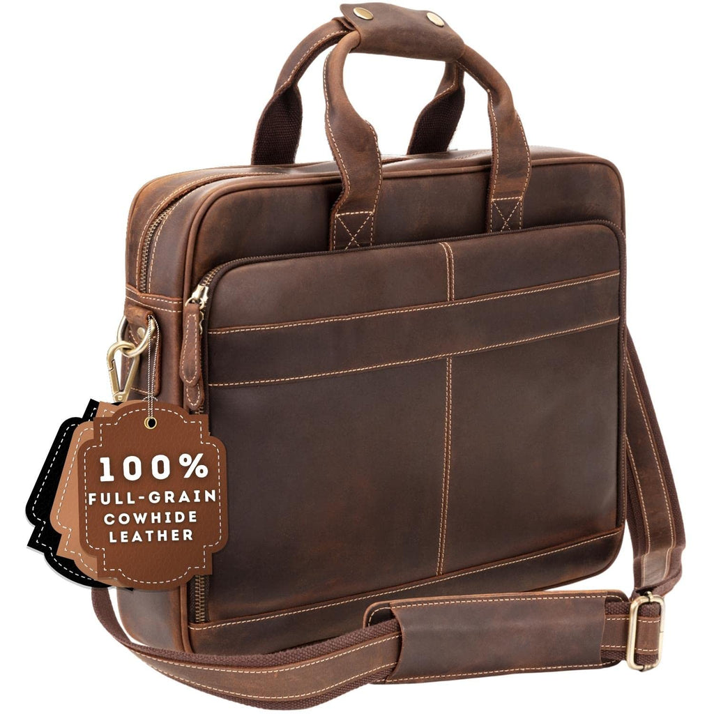 Full-Grain Leather Laptop Briefcase B42383