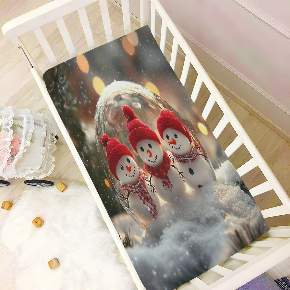 Snowmen Crystal Ball Crib Sheet 52" x 28" Q560