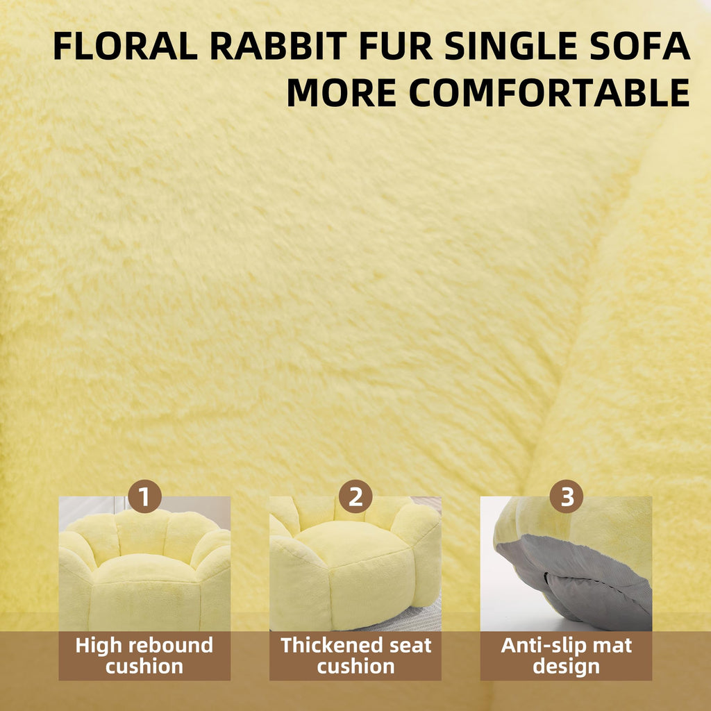 Large Yellow Faux Fur Bean Bag Chair J3047