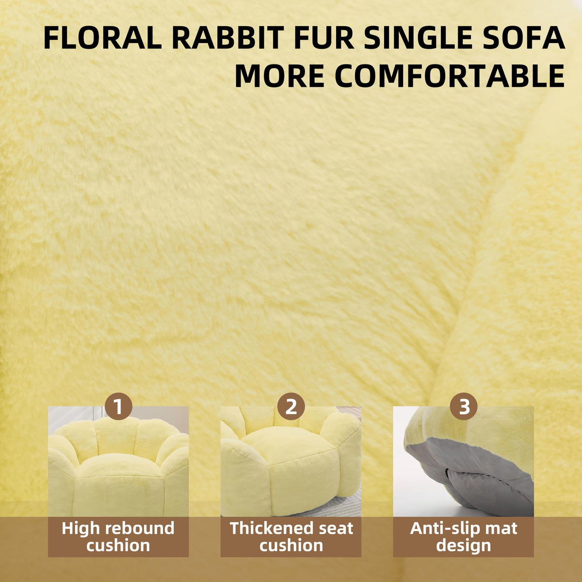 Large Yellow Faux Fur Bean Bag Chair J3047