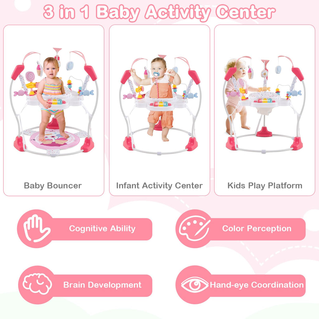 Pink Baby Bouncer Activity Center with Music Lights and Sounds Y858014