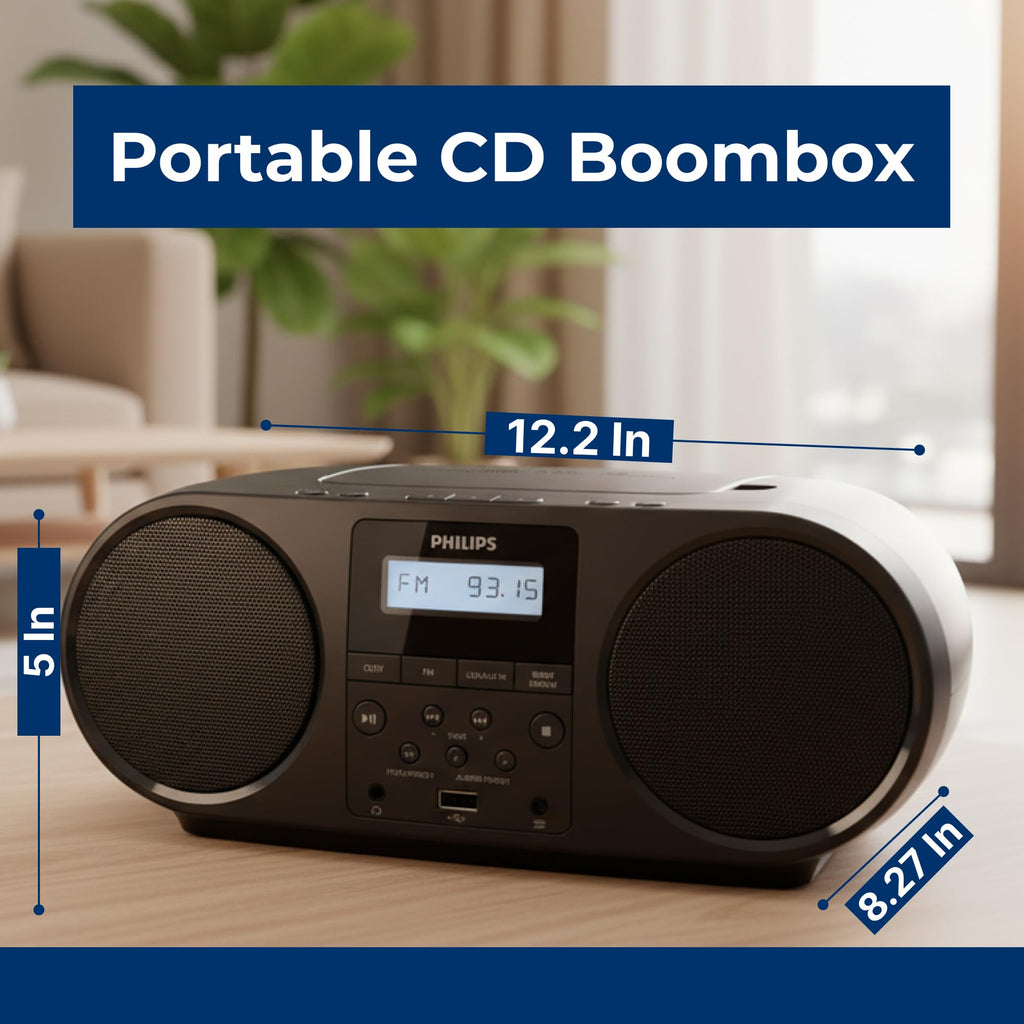 Portable CD Player Boombox with Bluetooth FM Radio USB Aux Input U62910