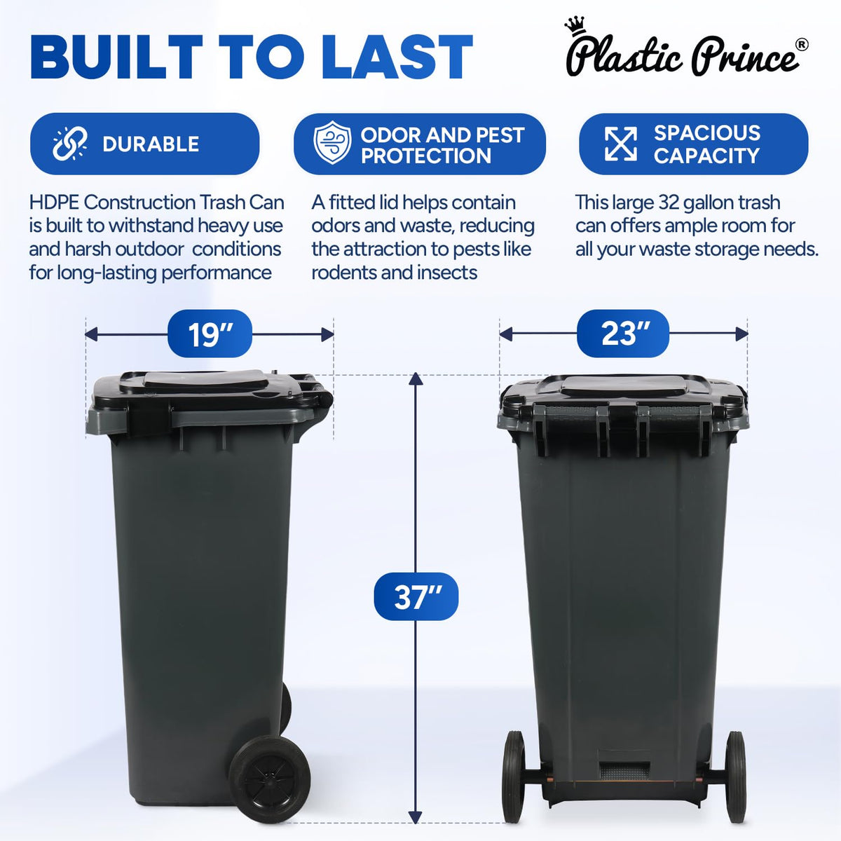 32 Gallon Plastic Trash Can with Wheels and Lid U11542