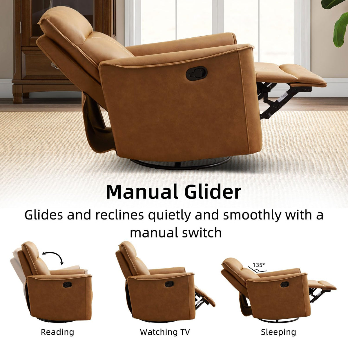 Brown Leathaire Swivel Rocker Recliner I558413