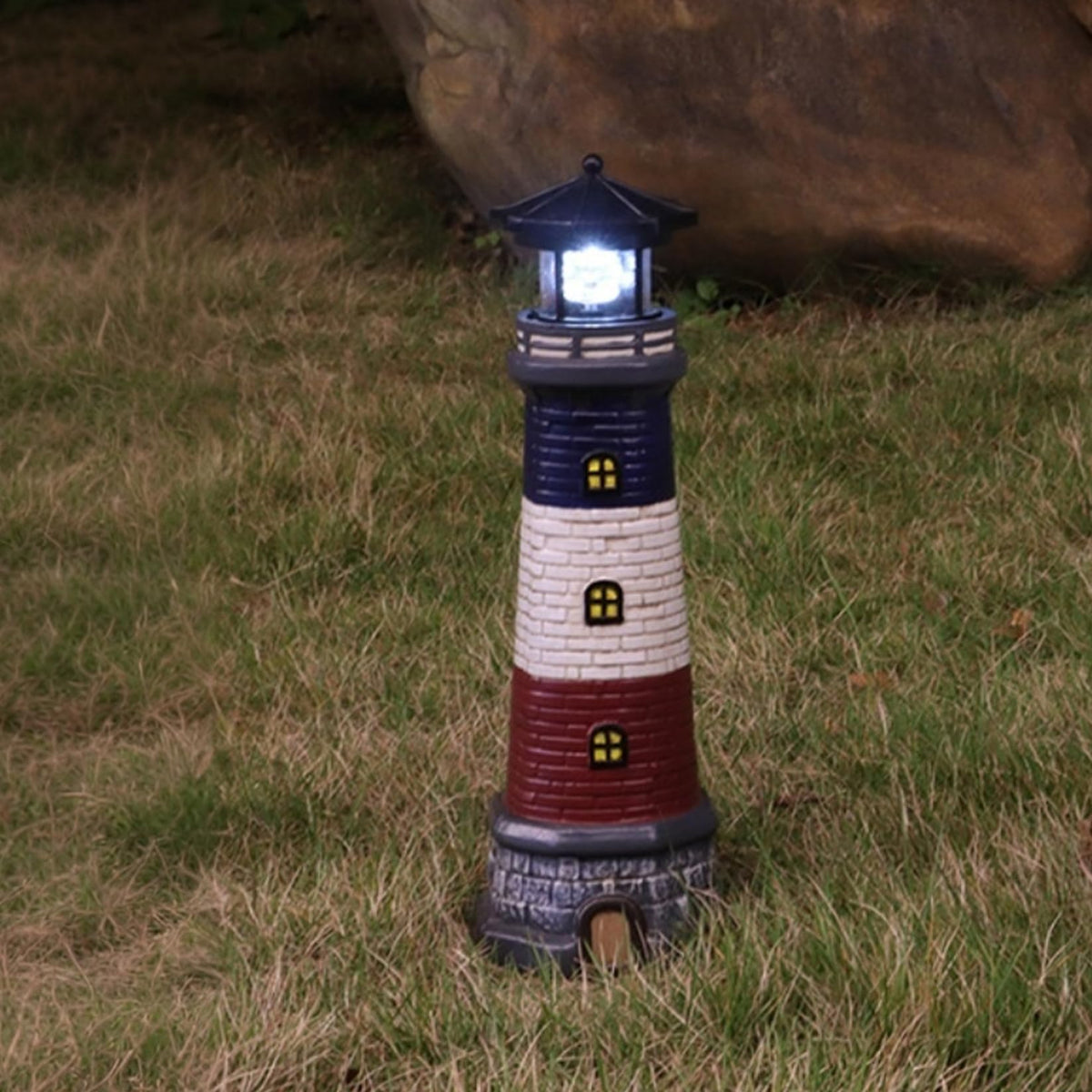 15" Tall Waterproof Resin Lighthouse Lamp with Rotating LED H931260