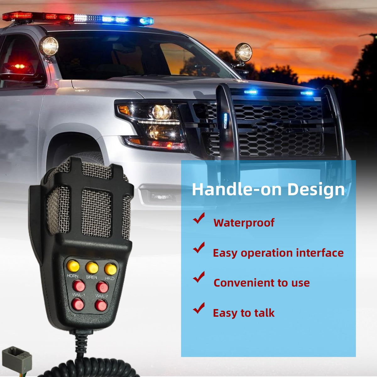 12V 100W 7 Tone Car Siren Horn Speaker with Microphone X2830