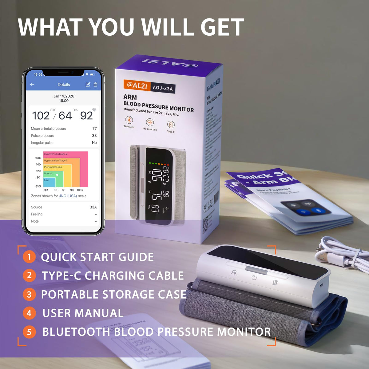 Bluetooth Blood Pressure Monitor Upper Arm Rechargeable Automatic Digital Cuff X316481