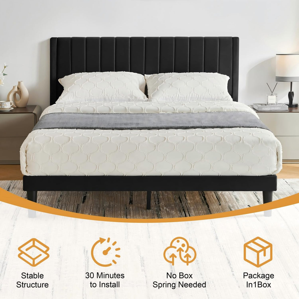 Queen Size Velvet Upholstered Platform Bed Frame A528299