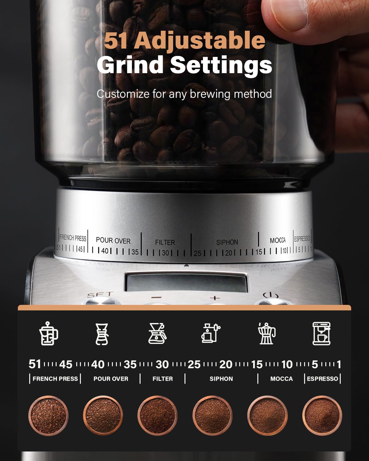 Electric Conical Burr Coffee Grinder with 51 Grind Settings X76517