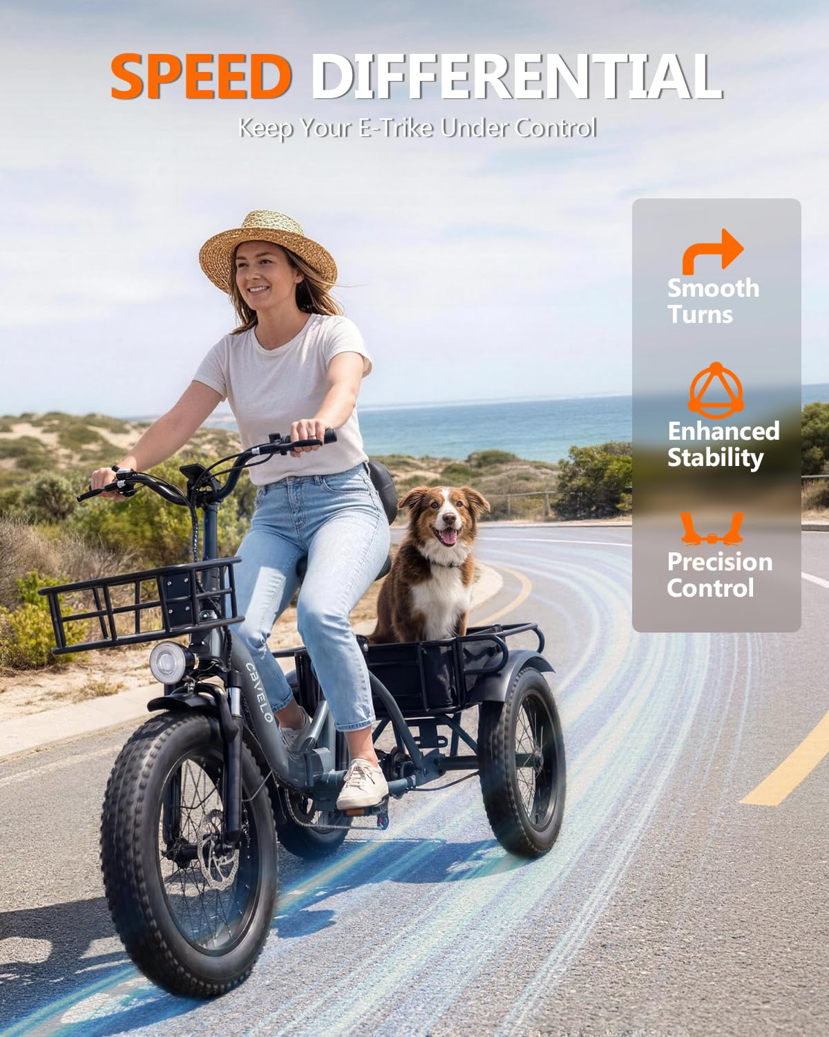 20" Fat Tire 1000W 48V Step-Thru Electric Tricycle with Basket O760