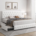 Full Size White Faux Leather Upholstered Platform Bed Frame with 4 Storage Drawers S627
