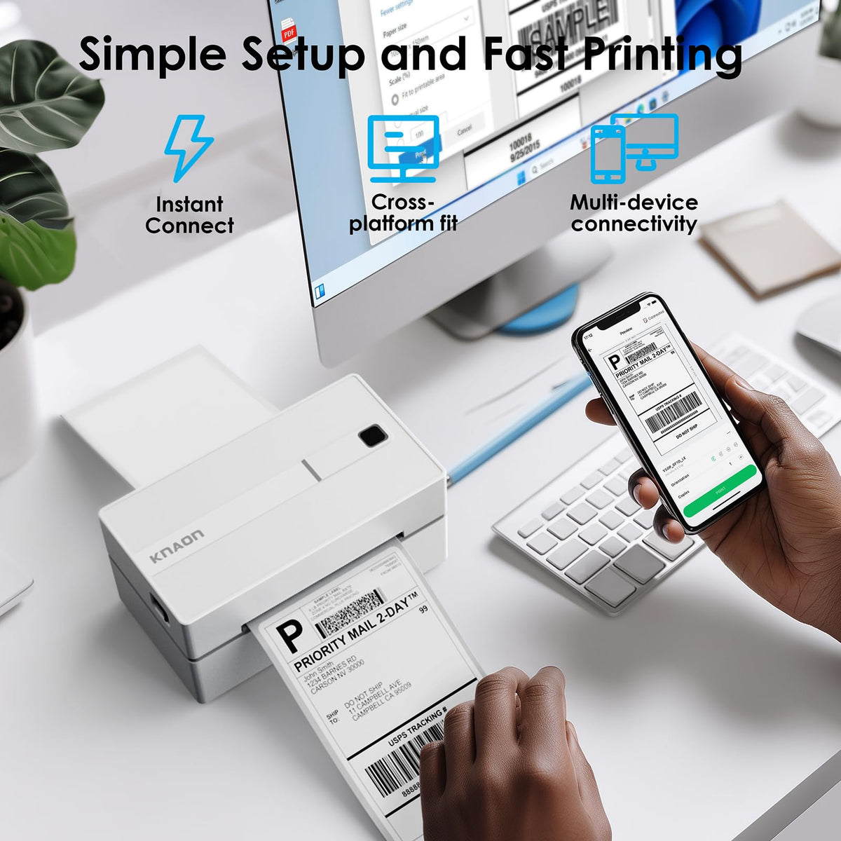 White 4x6 Portable Bluetooth Thermal Label Printer E155