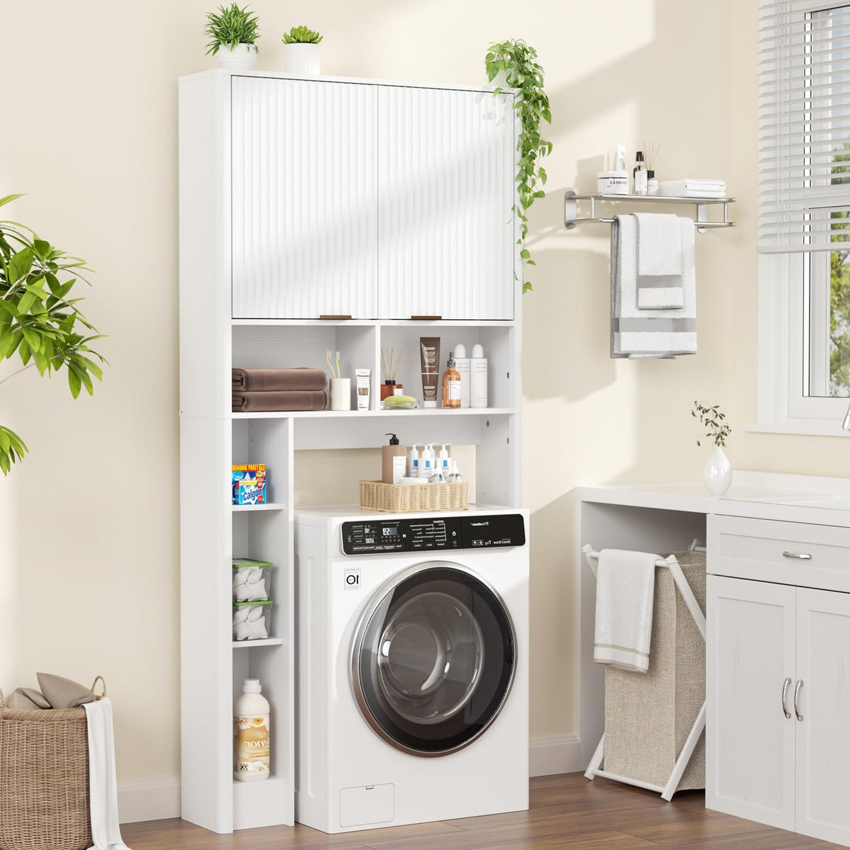 White Over the Toilet Storage Cabinet with Adjustable Shelf L734