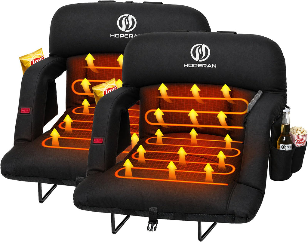 25" Heated Stadium Seats for Bleachers, 4.3" Extra Thick, Black 2PC E4183