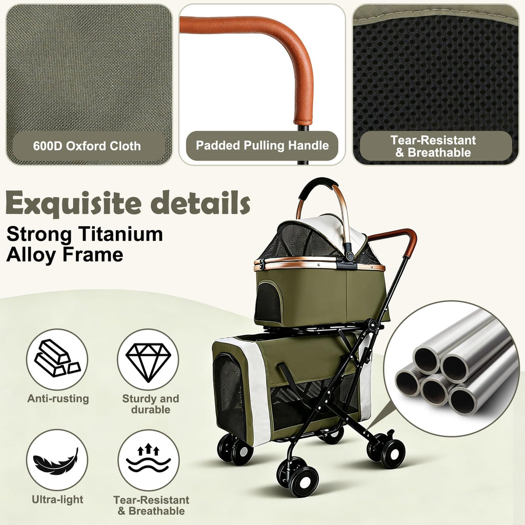 Foldable Double Pet Stroller with Detachable Carriers and 4 Lockable Wheels N8775