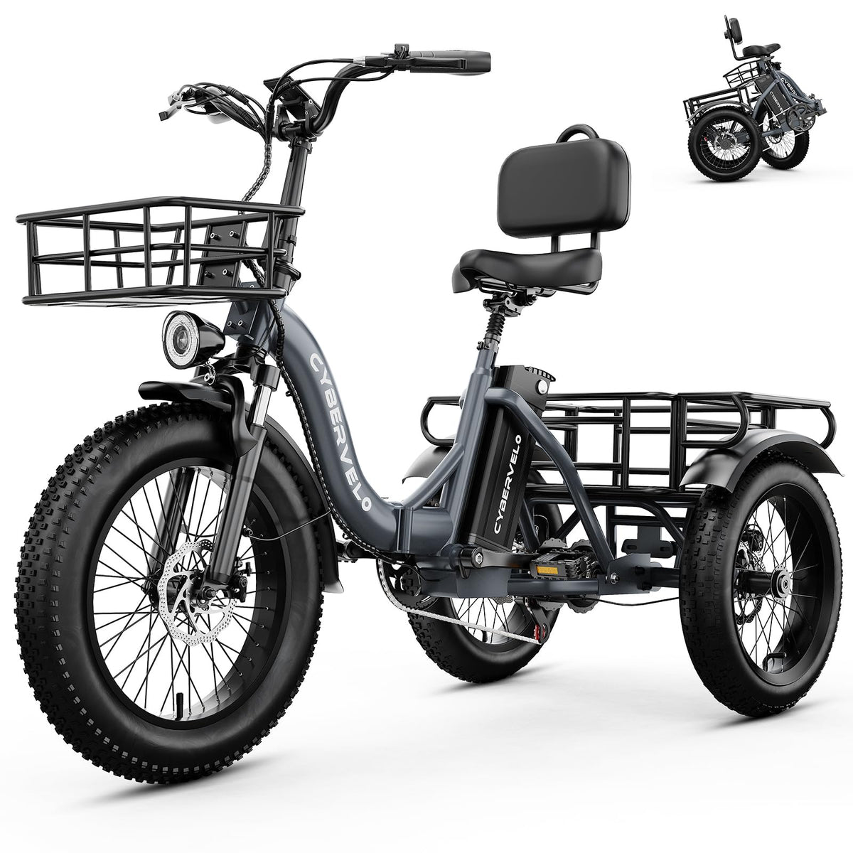 20" Fat Tire 1000W 48V Step-Thru Electric Tricycle with Basket O760