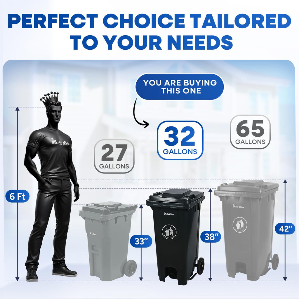 32 Gallon Plastic Trash Can with Wheels and Lid U11542