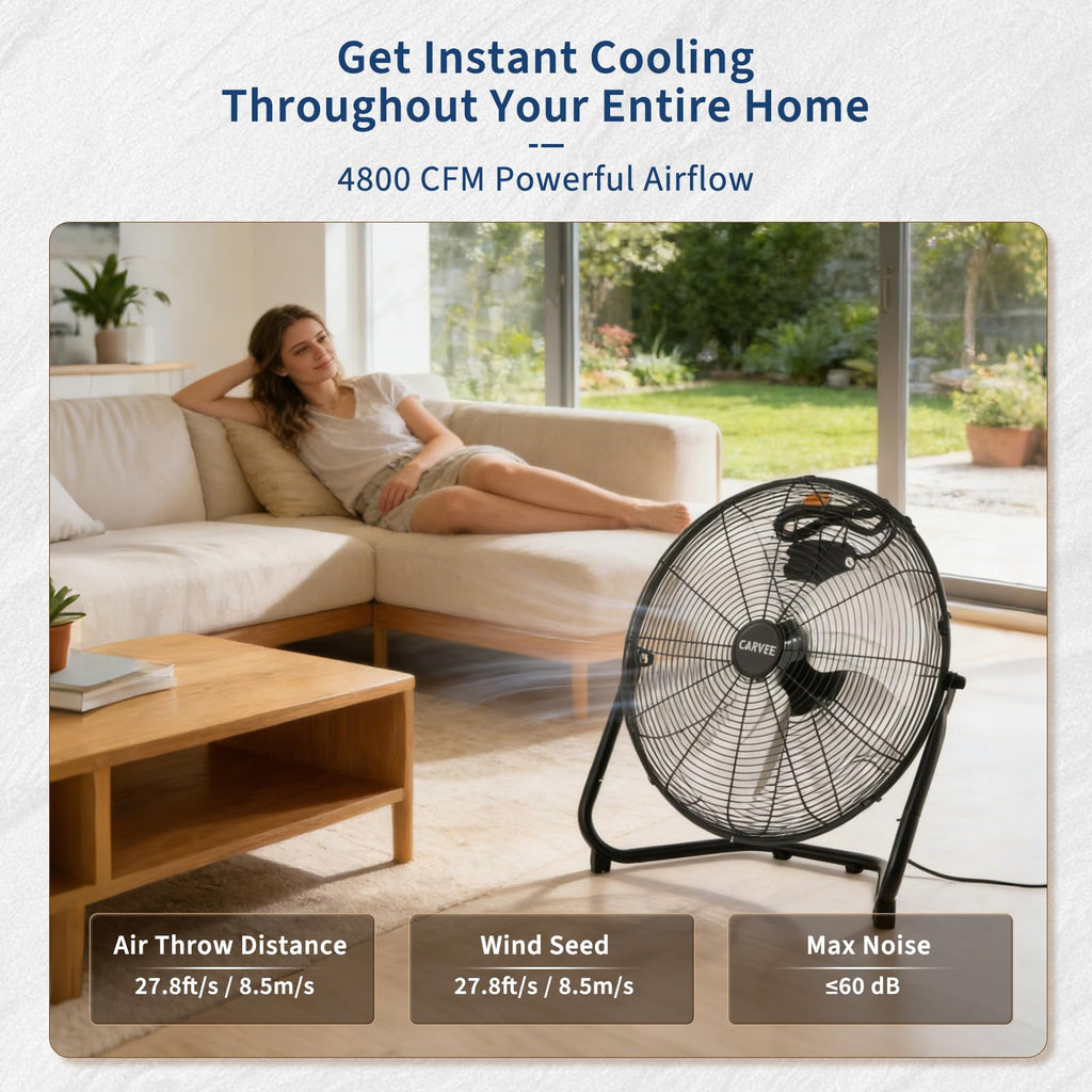 20-Inch 3-Speed Metal Floor Fan E4890