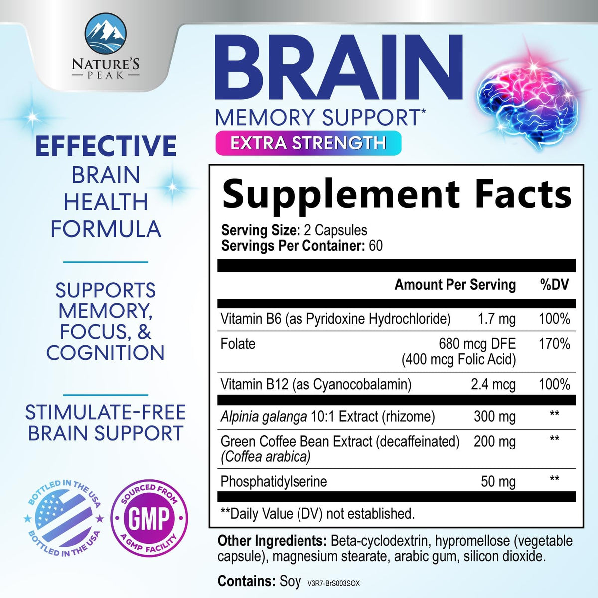 120 Capsules Brain Memory Supplement with Vitamin B6 B12 Folate & Phosphatidylserine F495651