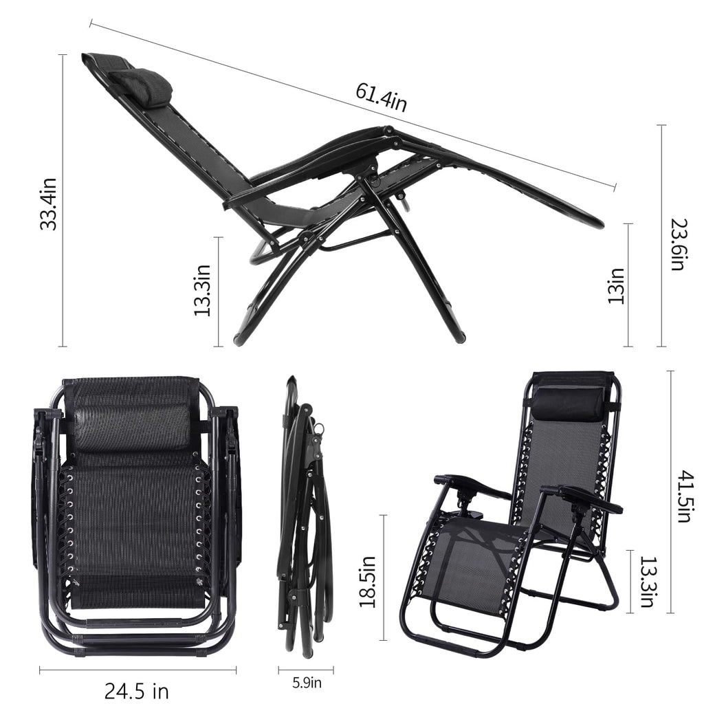 Black Adjustable Steel Mesh Zero Gravity Lounge Chair with Pillow and Cup Holder A685