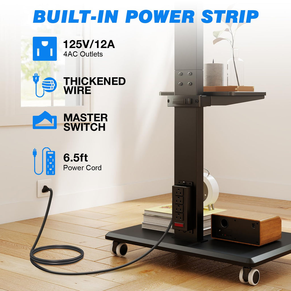 Black Mobile TV Stand 32-75 Inch with Power Outlet and Shelf X25934