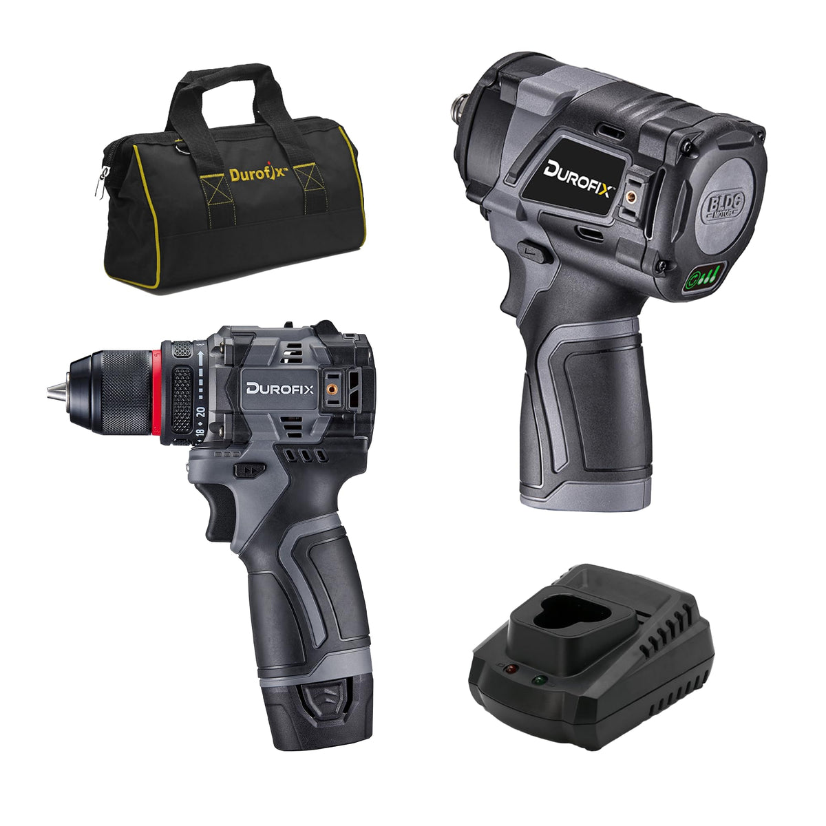 12V Brushless Cordless Combo Kit 1/2" Impact Wrench & 3/8" Hammer Drill Q4619