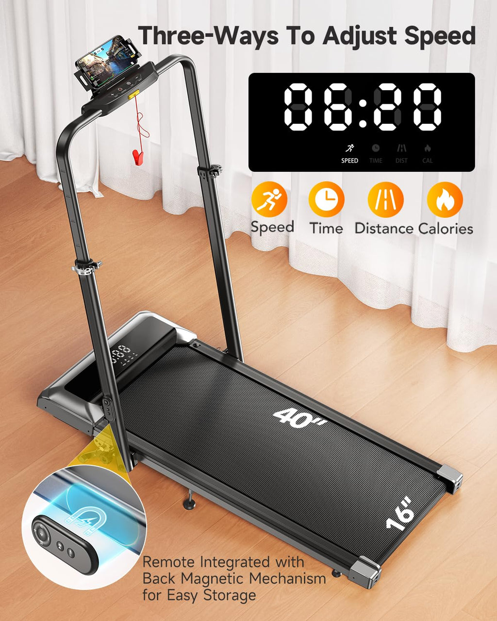 Folding Treadmill with Incline and Adjustable Handle Bar S502
