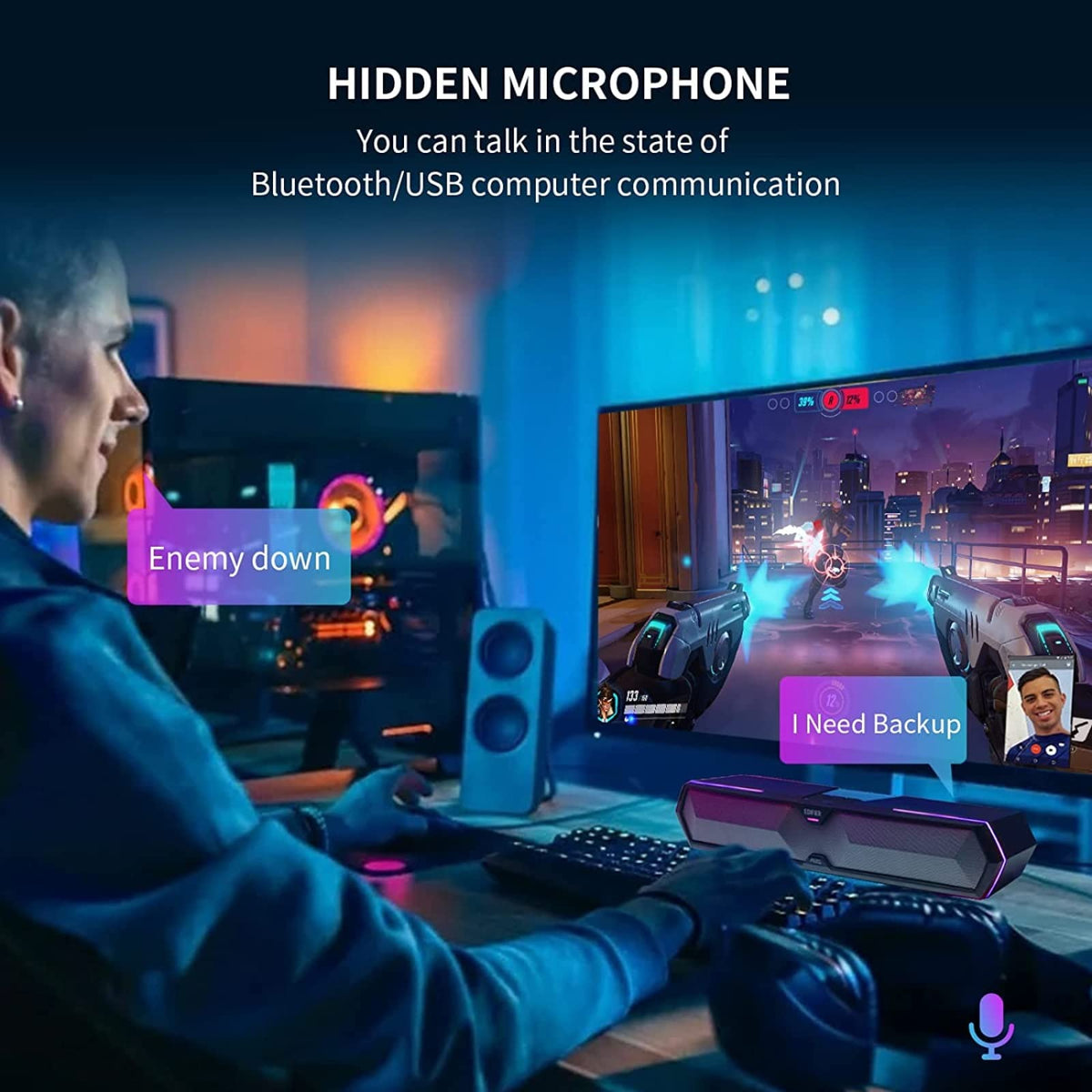 Computer Sound Bar with Deep Bass RGB Microphone Bluetooth 5.3 USB B249524