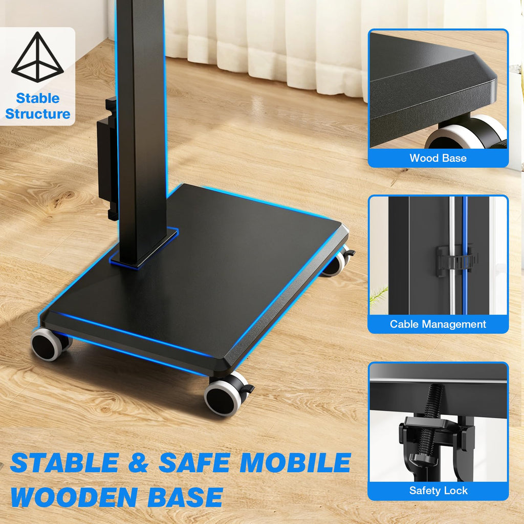 Black Mobile TV Stand 32-75 Inch with Power Outlet and Shelf X25934