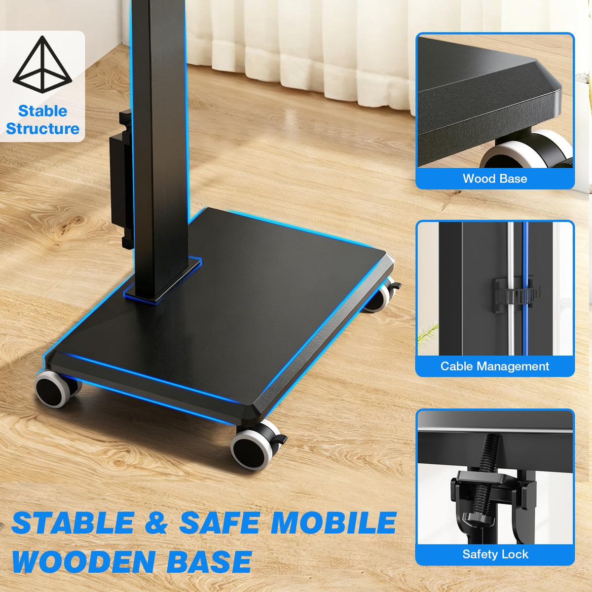 Black Mobile TV Stand 32-75 Inch with Power Outlet and Shelf X25934