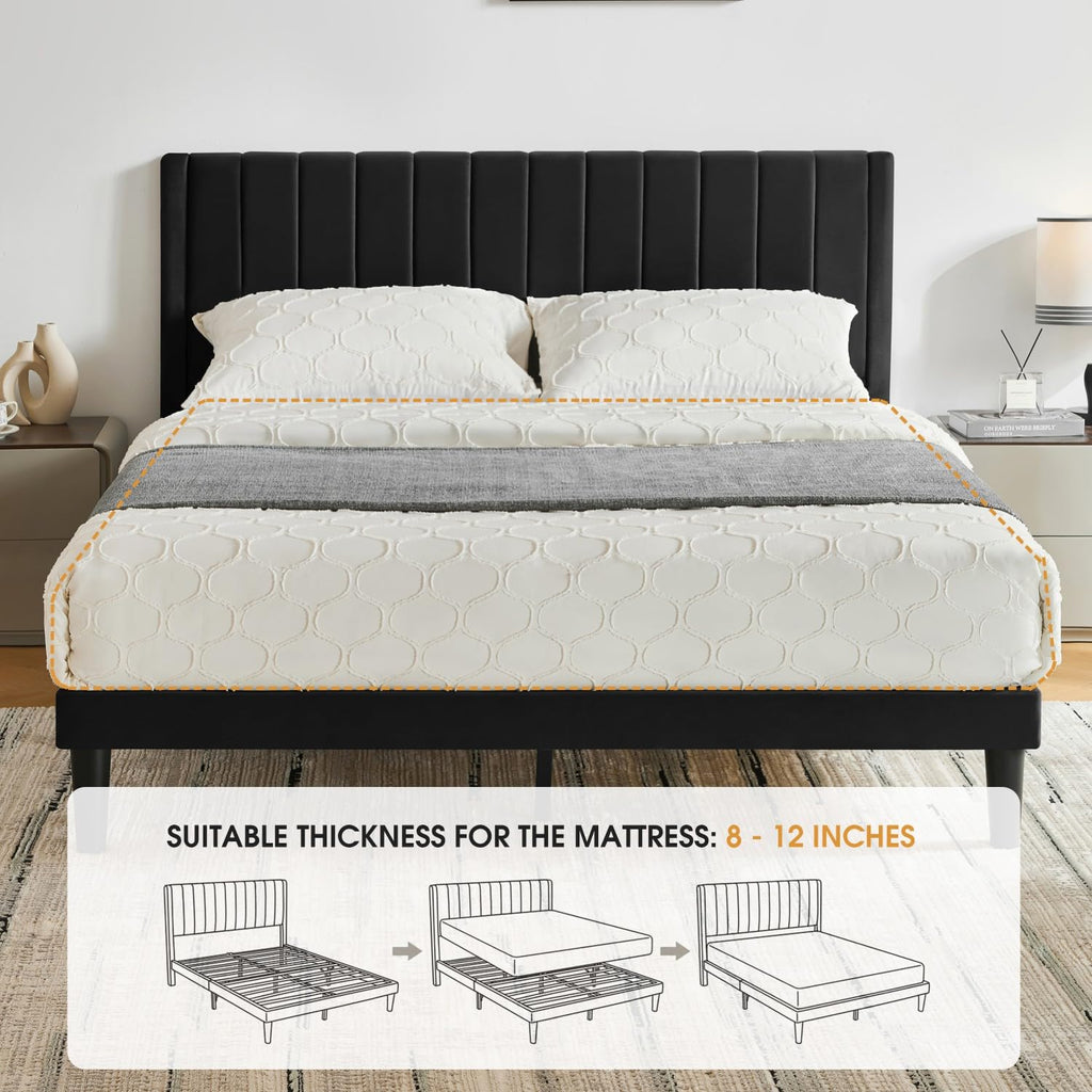 Queen Size Velvet Upholstered Platform Bed Frame A528299