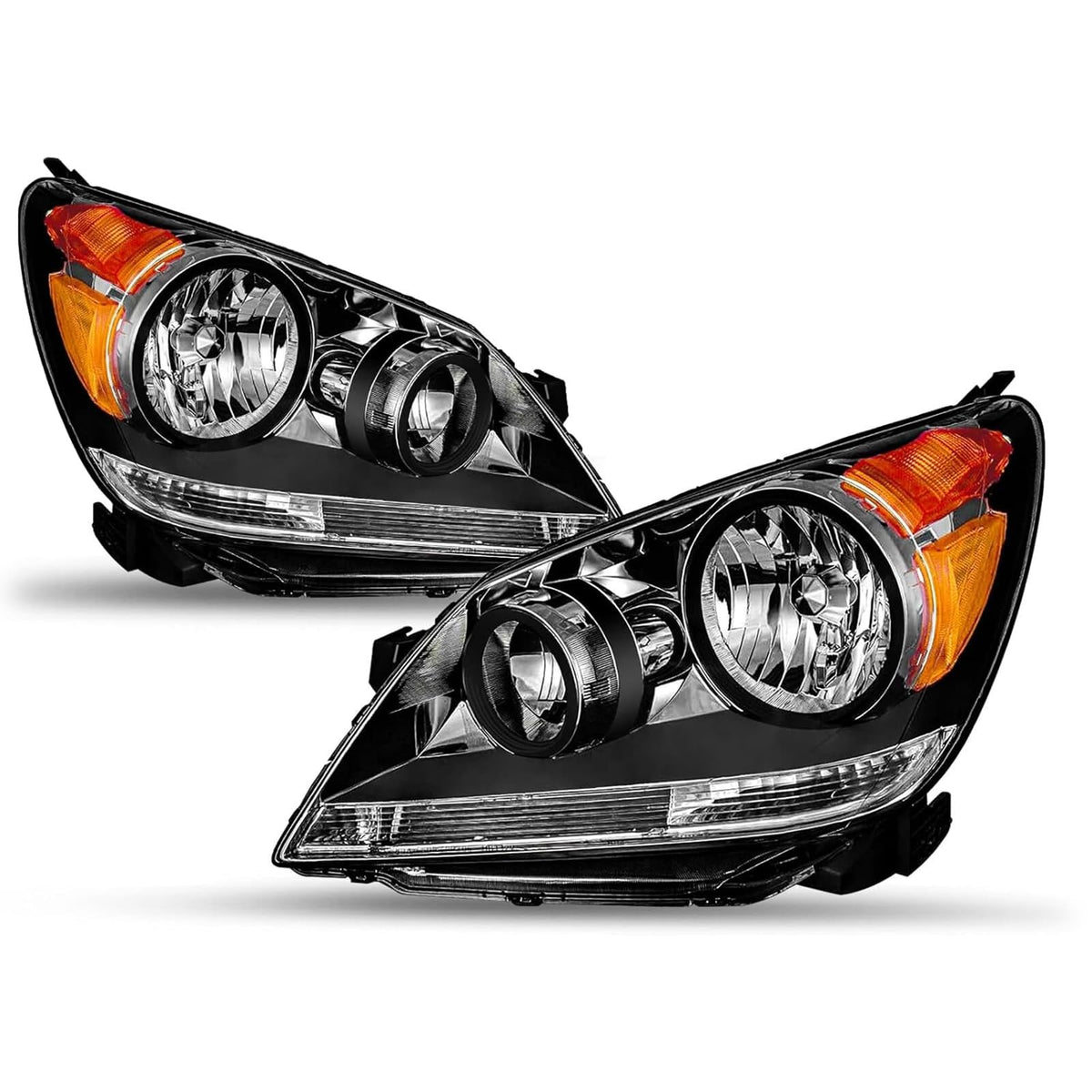 2008-2010 Honda Odyssey Headlights Assembly Black Housing Amber Reflector Driver Passenger Side V524