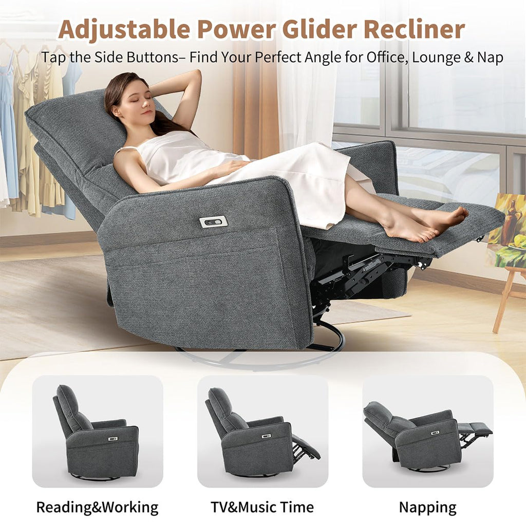 Power Swivel Rocker Recliner Chair with USB, Dark Gray F5795