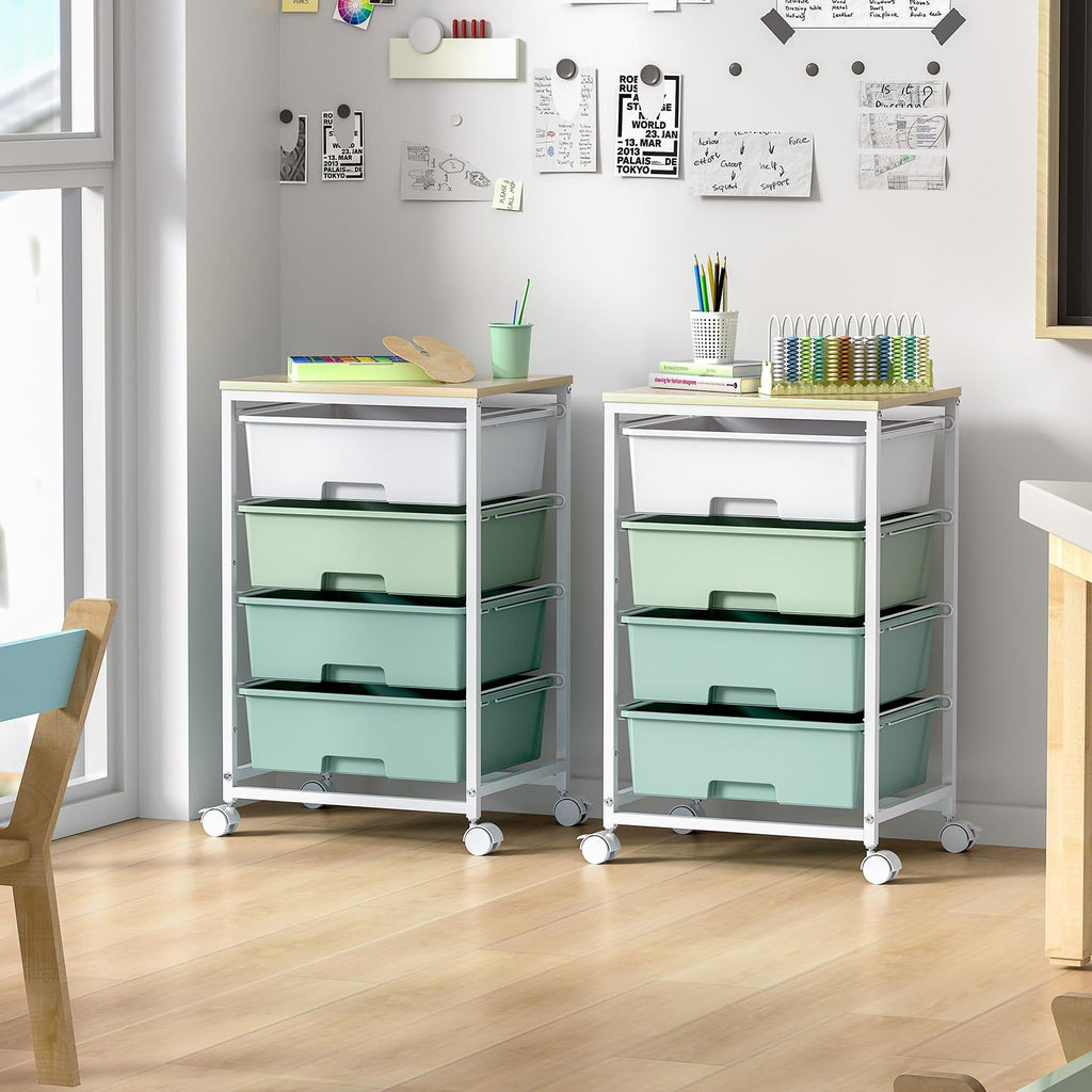 Rolling Cart with Drawers, 4-Drawer Utility Cart, Green V237601