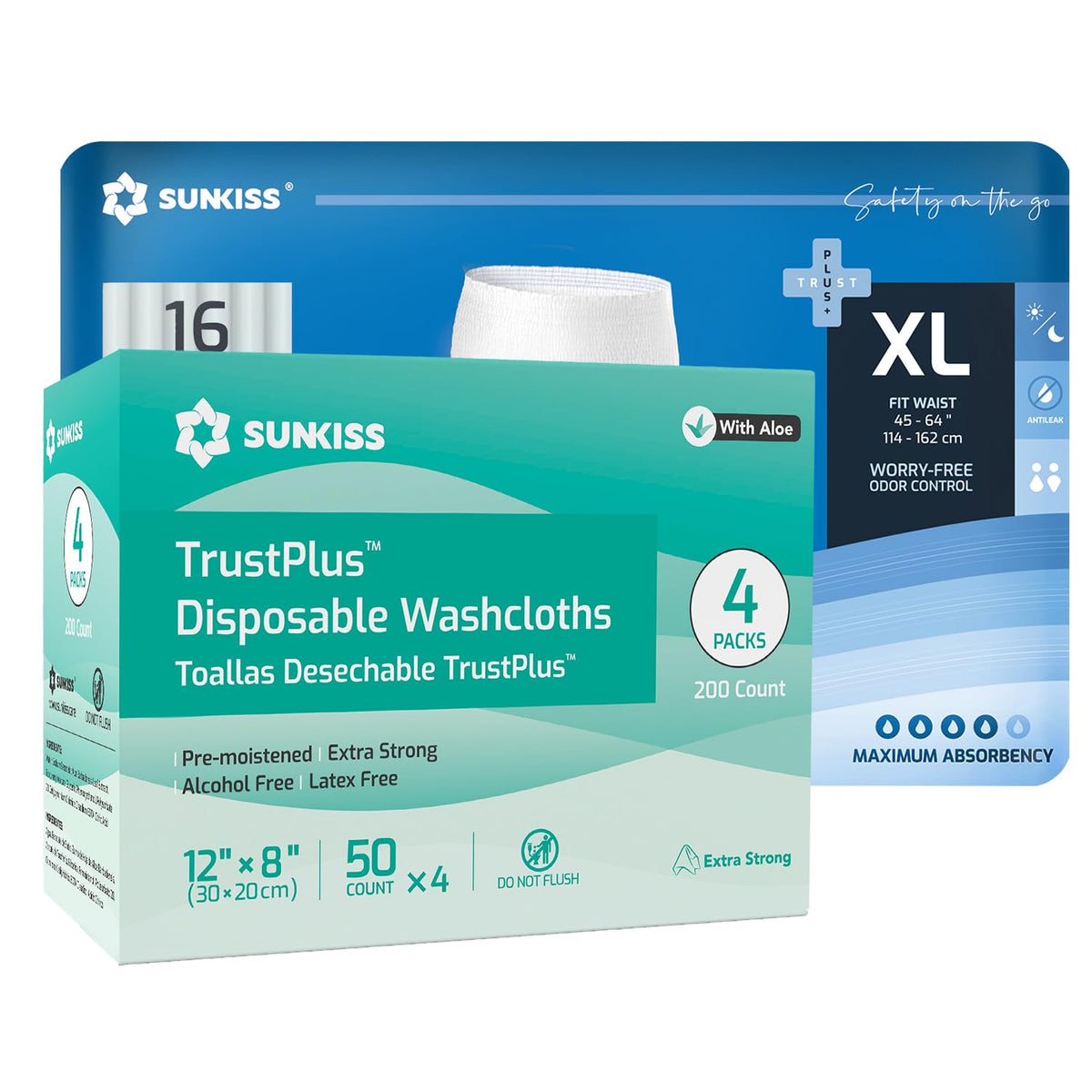 Incontinence Disposable Underwear XLarge 16 Count & Wet Wipes 200 Count M953