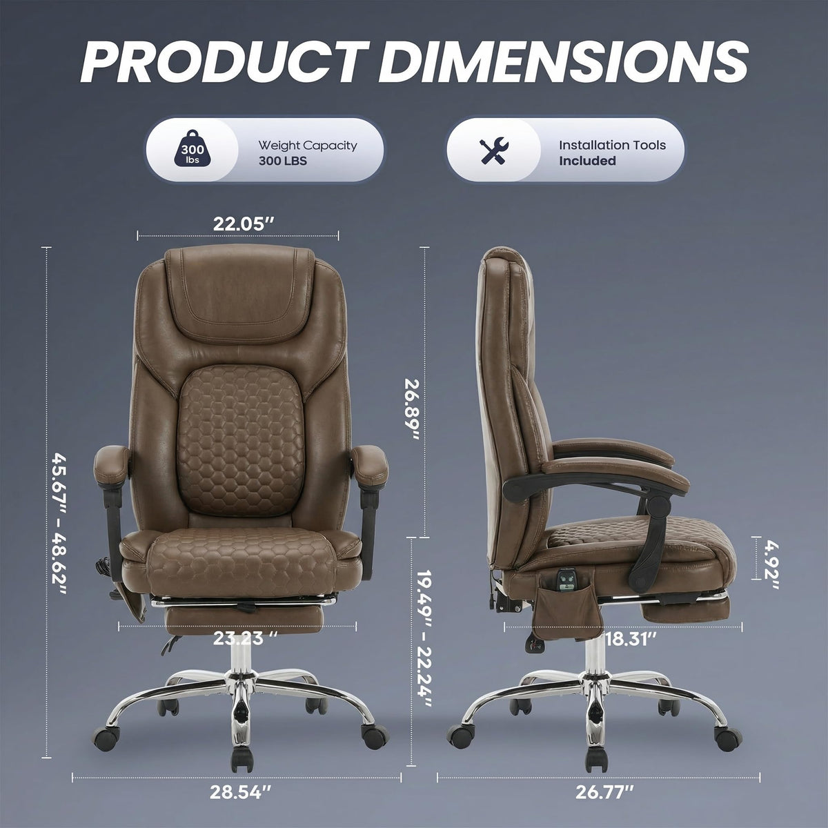 Brown Leather Massage Office Chair with Heat and Footrest K78964