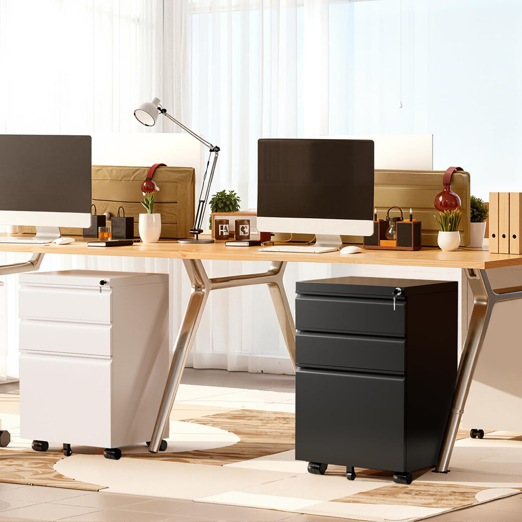 White 3 Drawer Metal Rolling File Cabinet Y3449