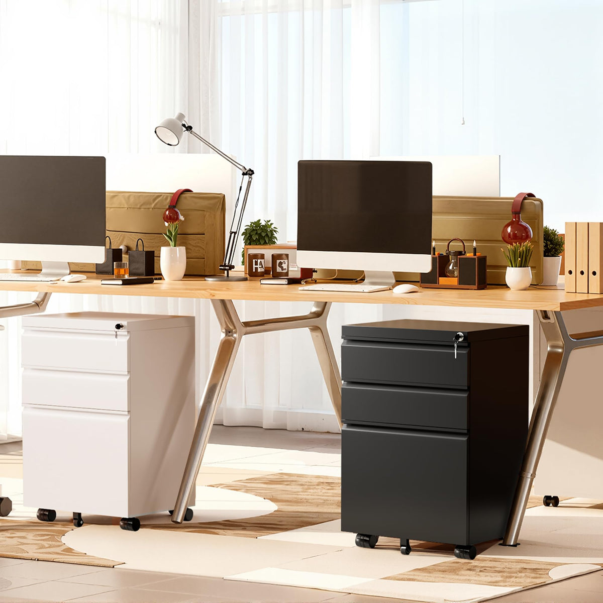 White 3 Drawer Metal Rolling File Cabinet Y3449