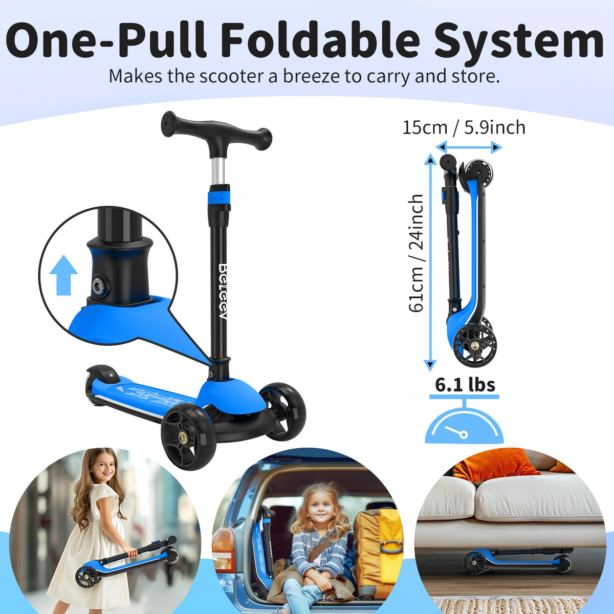 3 Wheel Folding Kids Scooter with LED Light-Up Wheels M719