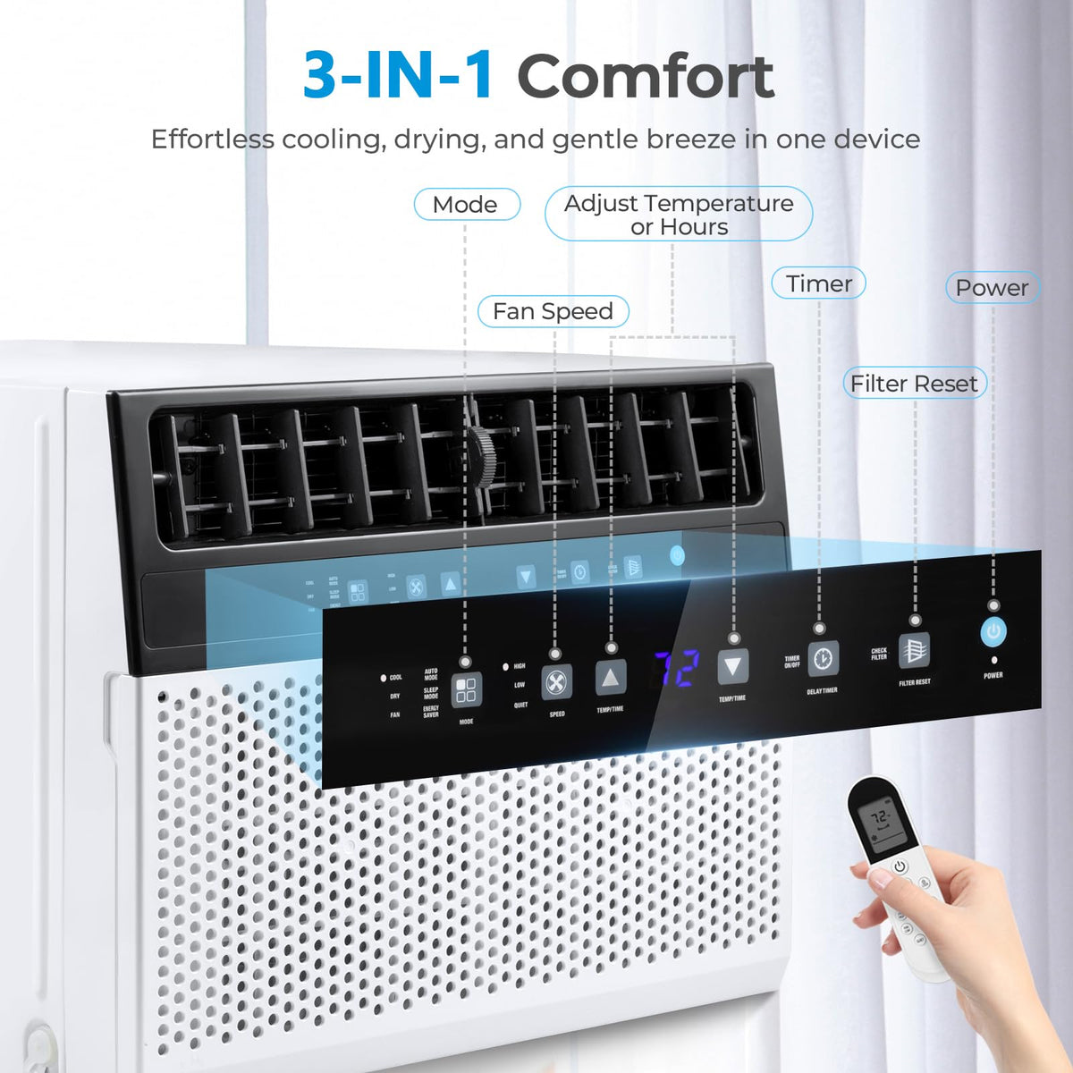 U-Shaped 10,000BTU Window Air Conditioner with Full Window View, Ivory White F2352
