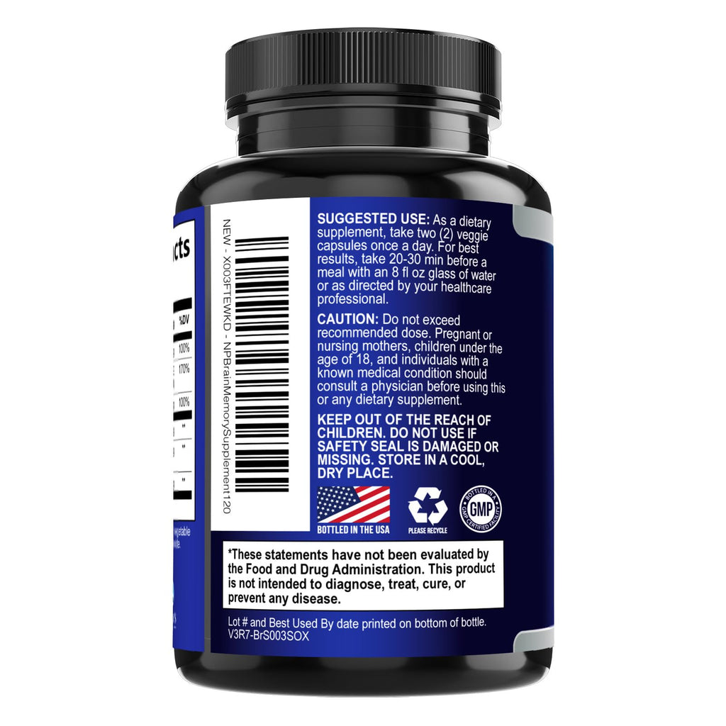 120 Capsules Brain Memory Supplement with Vitamin B6 B12 Folate & Phosphatidylserine F495651