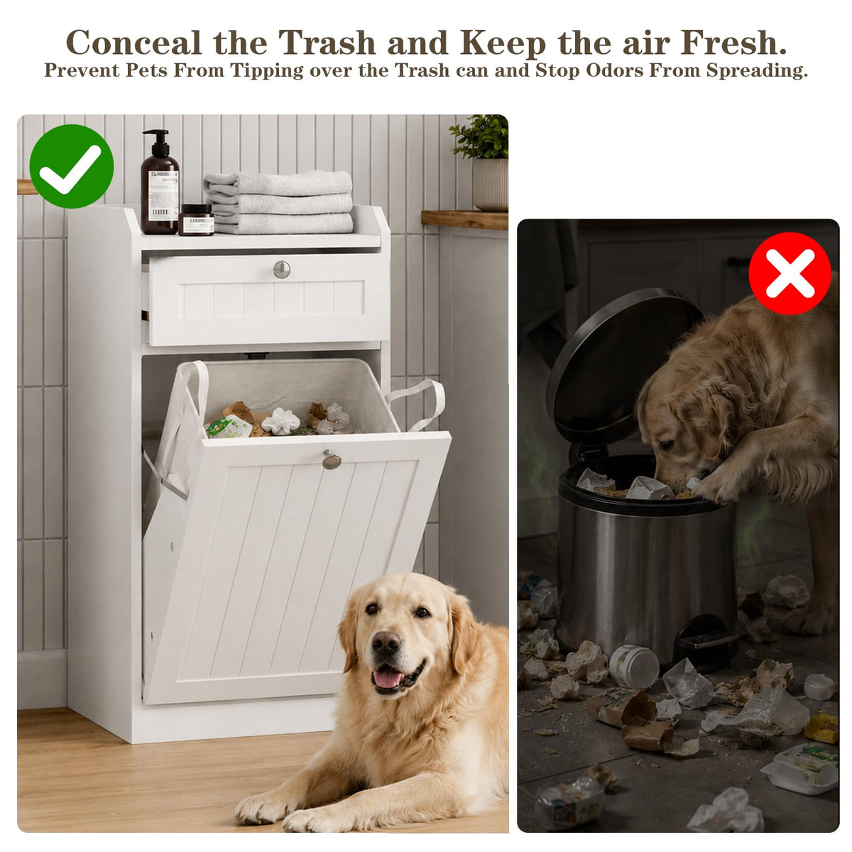 White 2 x 8 Gallon Double Tilt Out Trash Can Cabinet A6729