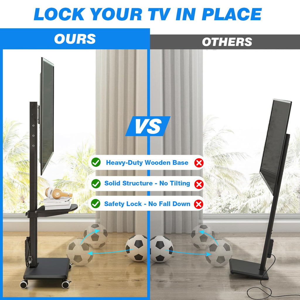 Black Mobile TV Stand 32-75 Inch with Power Outlet and Shelf X25934