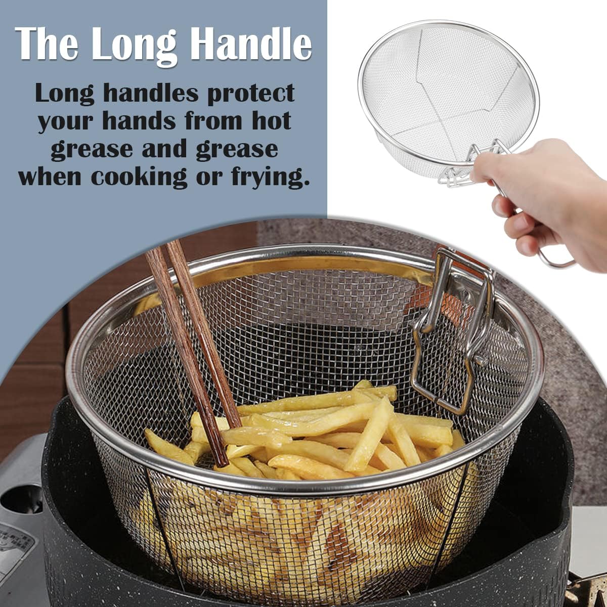 Stainless Steel 8inch Round Wire Fry Basket with Folding Handle W78008