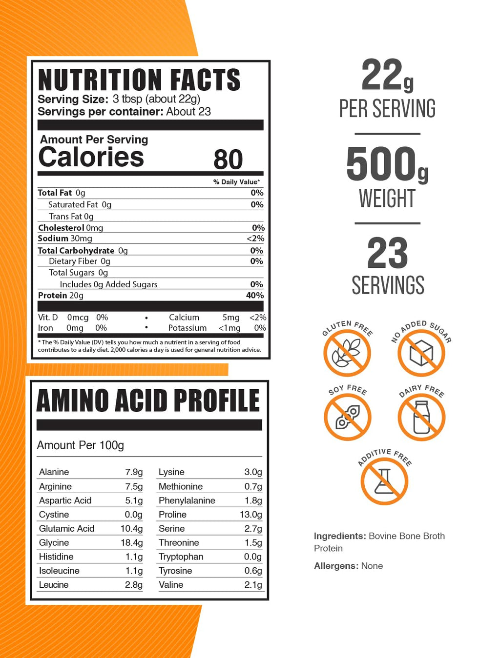 Beef Bone Broth Protein Powder, Lactose Free Dairy Free Gluten Free, 500g K9797