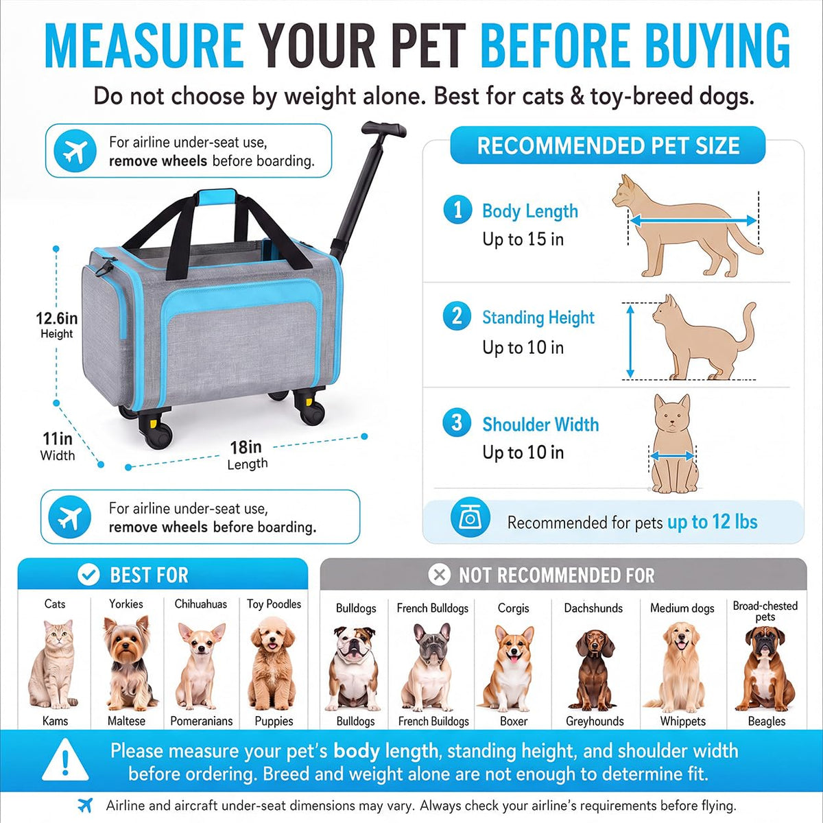 Pet Carrier with Wheels 18x11x11 O6708