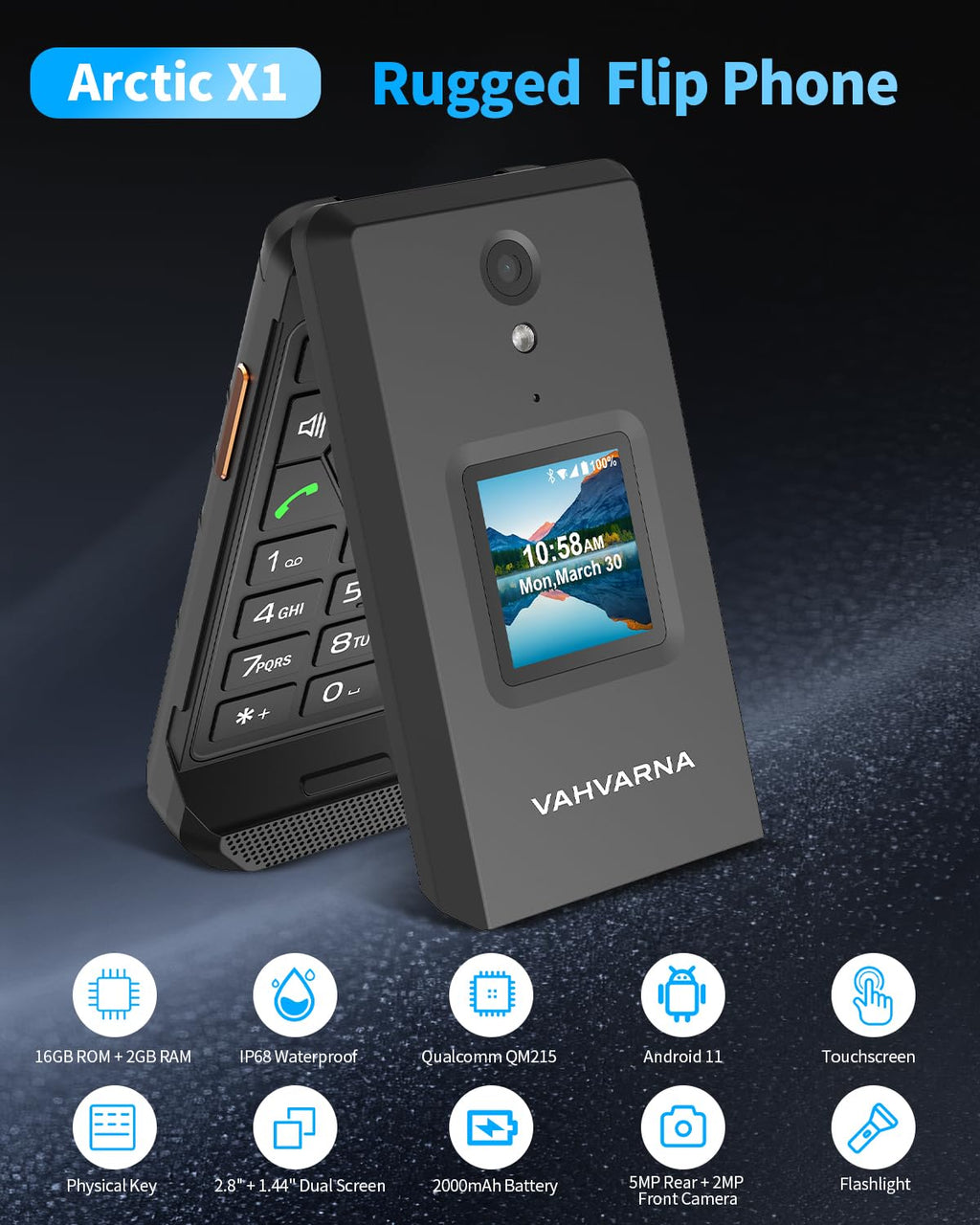 Unlocked 4G LTE Rugged Flip Phone D8598