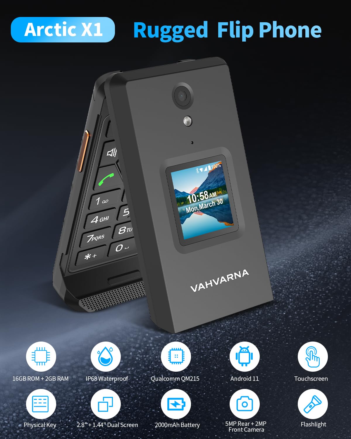 Unlocked 4G LTE Rugged Flip Phone D8598