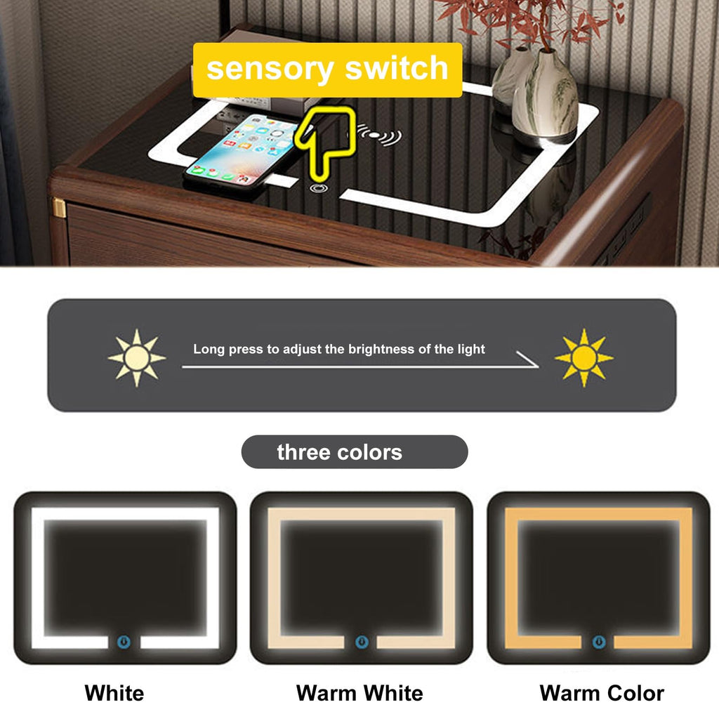 Solid Wood Nightstand with Wireless Charging Station and 2 Drawer Storage S395