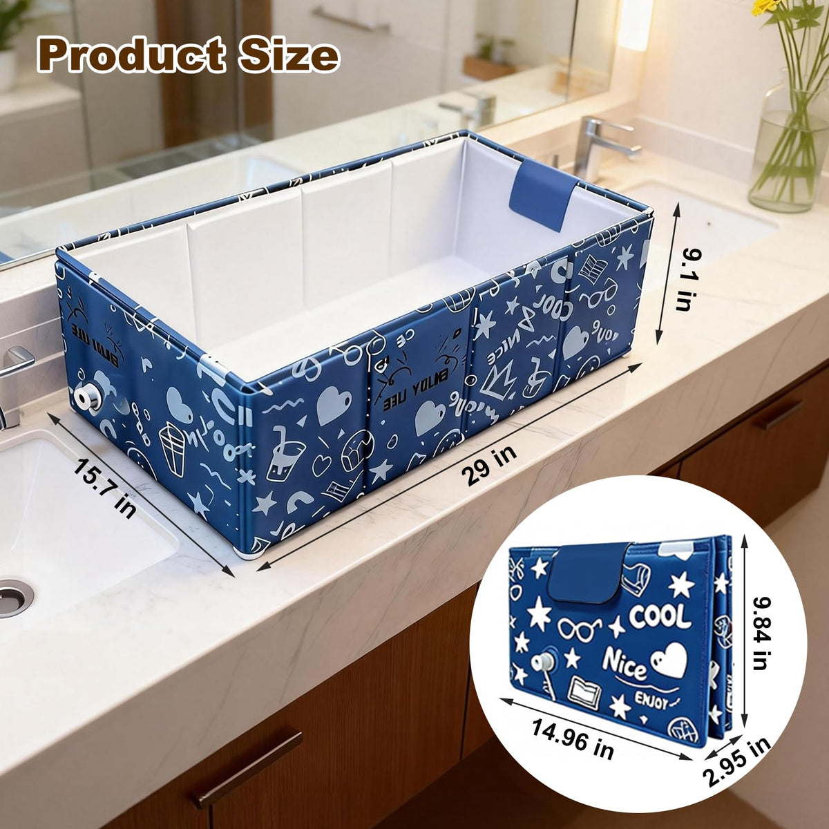 Foldable Dog Bathtub for Small to Medium Dogs & Cats, Blue H47383